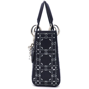 Satin Crystal Cannage Mini Lady Dior Black
