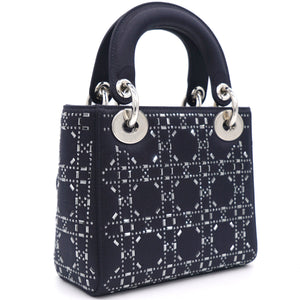 Satin Crystal Cannage Mini Lady Dior Black