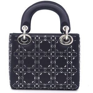 Satin Crystal Cannage Mini Lady Dior Black