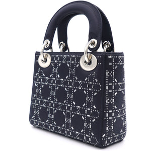 Satin Crystal Cannage Mini Lady Dior Black