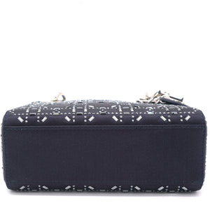 Satin Crystal Cannage Mini Lady Dior Black
