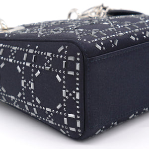 Satin Crystal Cannage Mini Lady Dior Black