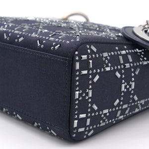 Satin Crystal Cannage Mini Lady Dior Black