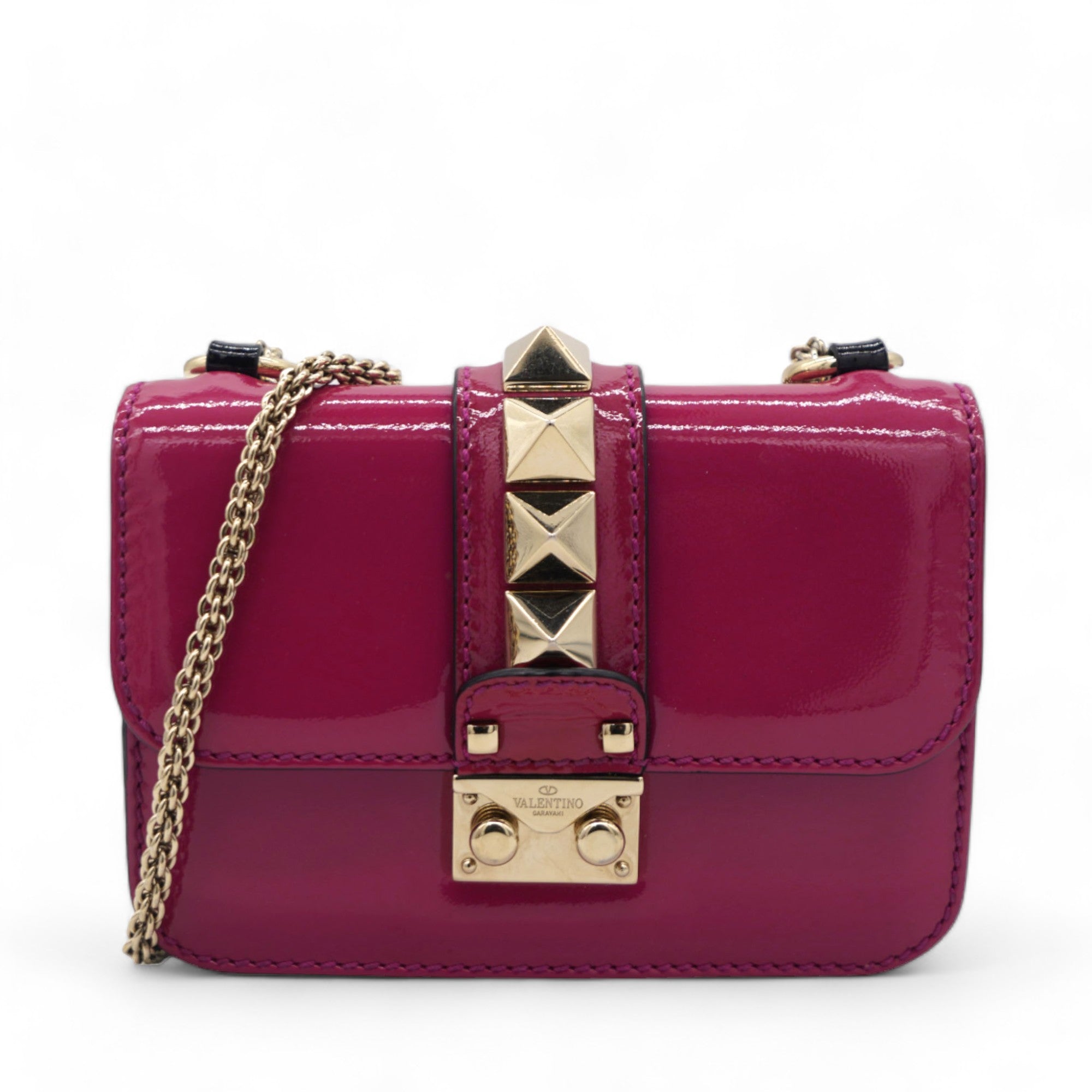 Vitello Mini Glam Lock Rockstud Flap Fuxia