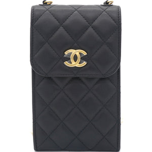 Lambskin Quilted Vertical Pearl Strap Black