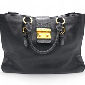 Black Madras Leather Pushlock Tote