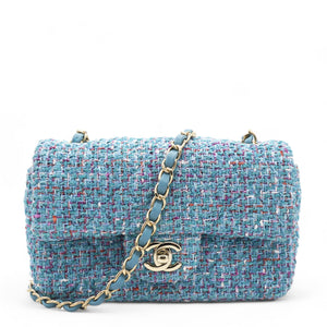 Tweed Quilted Mini Rectangular Flap Turquoise