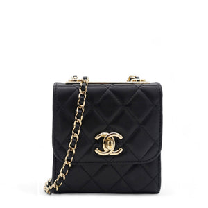 Lambskin Quilted Mini Trendy CC Chain Wallet Black