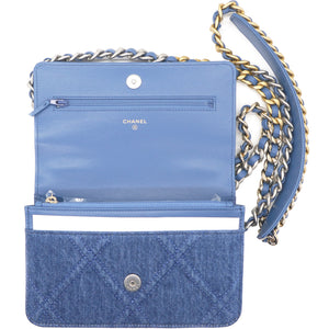 Denim Blue Quilted Wallet On Chain 19