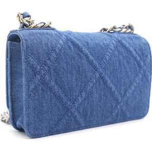 Denim Blue Quilted Wallet On Chain 19