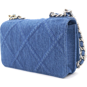Denim Blue Quilted Wallet On Chain 19