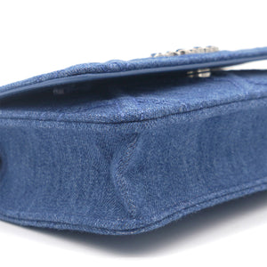 Denim Blue Quilted Wallet On Chain 19