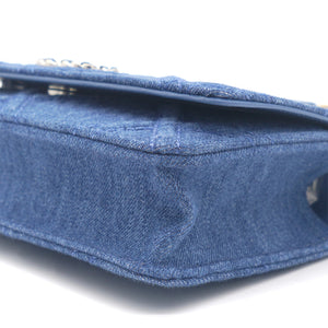 Denim Blue Quilted Wallet On Chain 19