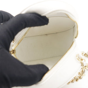 Caviar Quilted Round Clutch with Chain White