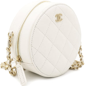 Caviar Quilted Round Clutch with Chain White