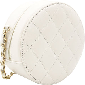 Caviar Quilted Round Clutch with Chain White
