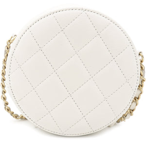 Caviar Quilted Round Clutch with Chain White