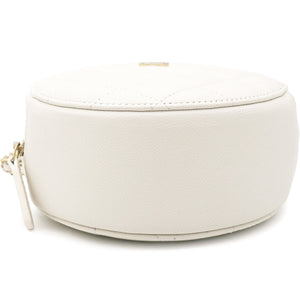 Caviar Quilted Round Clutch with Chain White