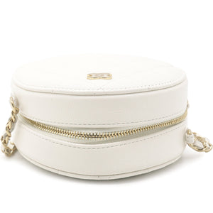 Caviar Quilted Round Clutch with Chain White