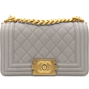 Grey Quilted Caviar Leather Small Boy Flap Bag