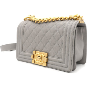 Grey Quilted Caviar Leather Small Boy Flap Bag