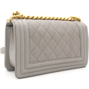 Grey Quilted Caviar Leather Small Boy Flap Bag