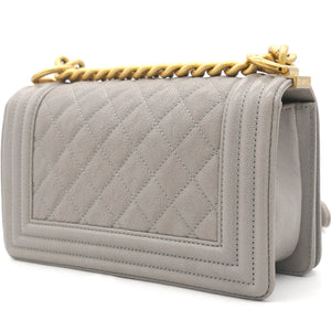 Grey Quilted Caviar Leather Small Boy Flap Bag