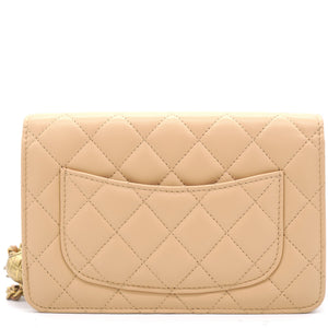 Lambskin Quilted CC Pearl Crush Wallet on Chain WOC Beige