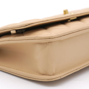 Lambskin Quilted CC Pearl Crush Wallet on Chain WOC Beige