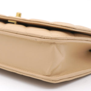 Lambskin Quilted CC Pearl Crush Wallet on Chain WOC Beige