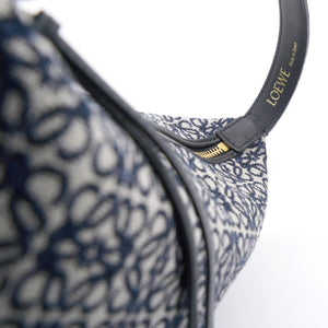 Cubi Anagram small leather-trimmed logo-jacquard tote Navy