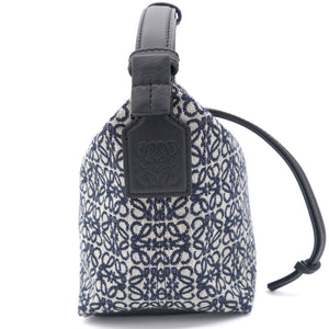 Cubi Anagram small leather-trimmed logo-jacquard tote Navy