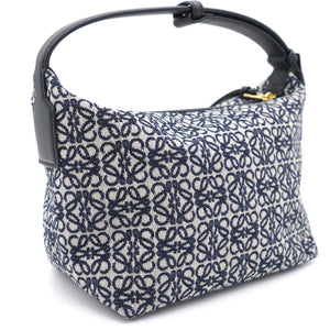 Cubi Anagram small leather-trimmed logo-jacquard tote Navy