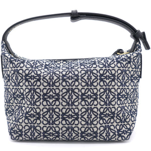 Cubi Anagram small leather-trimmed logo-jacquard tote Navy