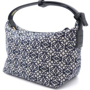 Cubi Anagram small leather-trimmed logo-jacquard tote Navy