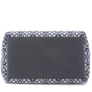 Cubi Anagram small leather-trimmed logo-jacquard tote Navy