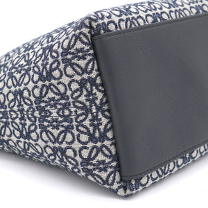 Cubi Anagram small leather-trimmed logo-jacquard tote Navy