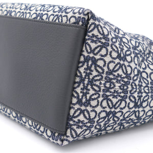 Cubi Anagram small leather-trimmed logo-jacquard tote Navy