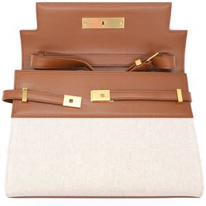 Natural Beige Canvas and Brick Leather Manhattan Shoulder Bag