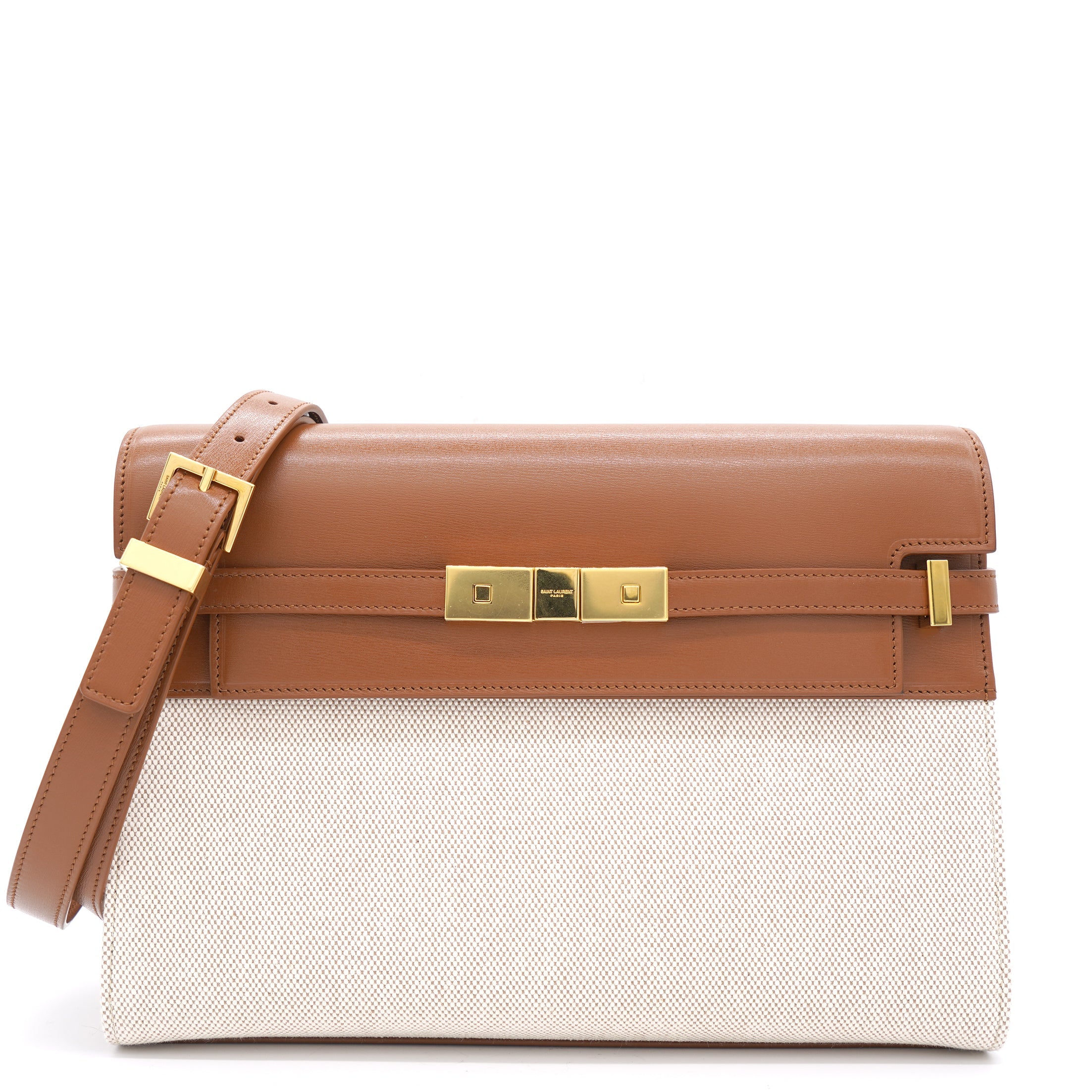 Natural Beige Canvas and Brick Leather Manhattan Shoulder Bag