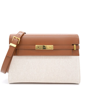 Natural Beige Canvas and Brick Leather Manhattan Shoulder Bag