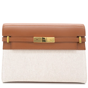 Natural Beige Canvas and Brick Leather Manhattan Shoulder Bag