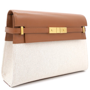 Natural Beige Canvas and Brick Leather Manhattan Shoulder Bag