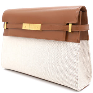 Natural Beige Canvas and Brick Leather Manhattan Shoulder Bag
