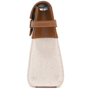 Natural Beige Canvas and Brick Leather Manhattan Shoulder Bag