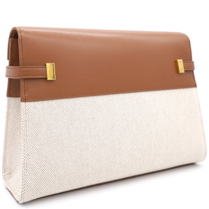 Natural Beige Canvas and Brick Leather Manhattan Shoulder Bag