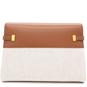 Natural Beige Canvas and Brick Leather Manhattan Shoulder Bag