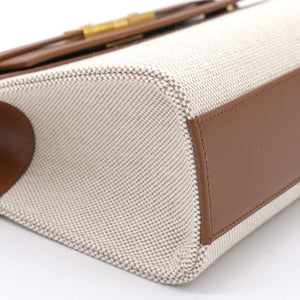 Natural Beige Canvas and Brick Leather Manhattan Shoulder Bag