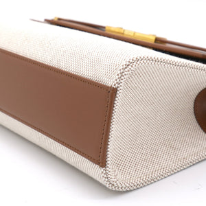Natural Beige Canvas and Brick Leather Manhattan Shoulder Bag