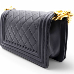 Lambskin Quilted Small Boy Flap Black
